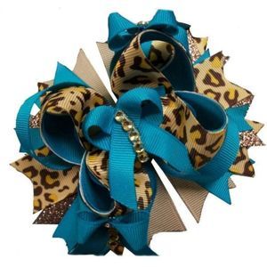 4.5 INCH BLUE/CHEETAH HAIRBOW